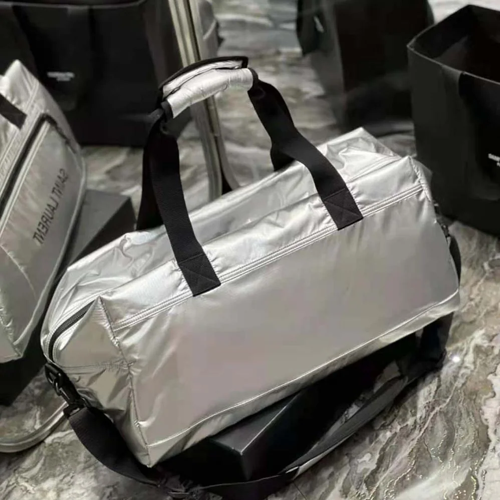 Saint Laurent YSL Nuxx Duffle in Metallized Nylon for Men in Silver Saint Laurent YSL Nuxx Duffle in Metallized Nylon for Men in Silver