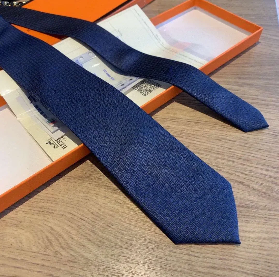 Hermes Tie 7 Faconnee New H Navy Blue
