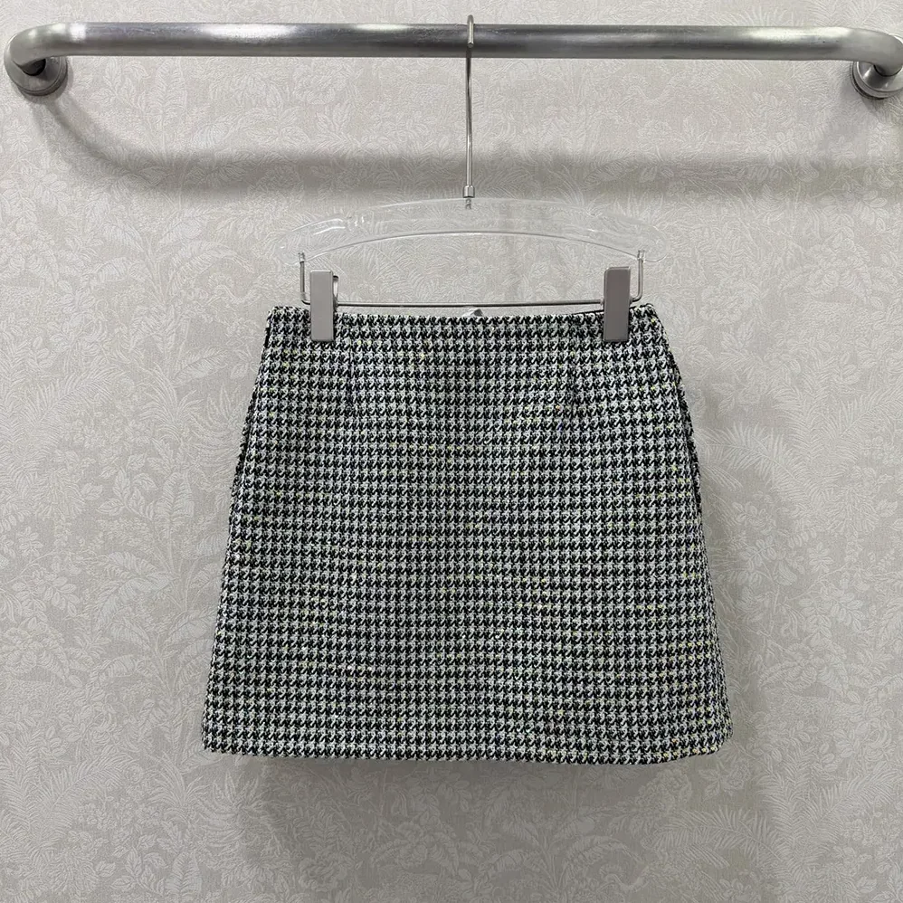 Dior Flared Miniskirt Black and White Houndstooth Virgin Wool Blend with Multicolor Sequins for Women