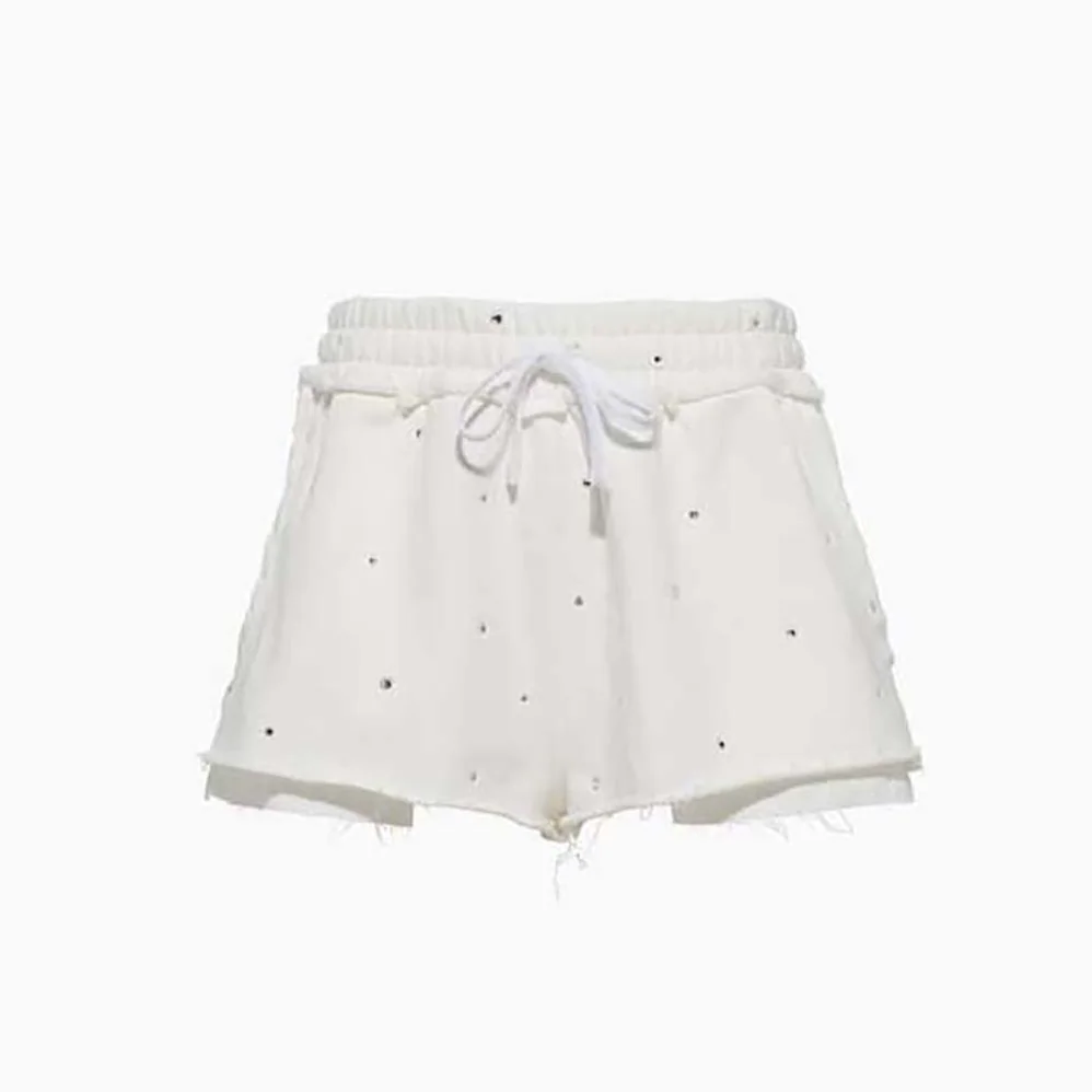 Miu Miu Embroidered Cotton Shorts with Embroidered Logo for Women in White