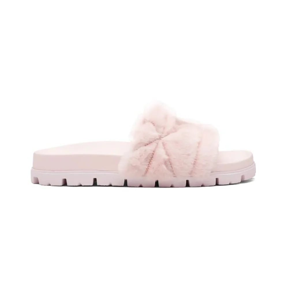 Prada Shearling Slides in 20mm Heel for Women in Pink Prada Shearling Slides in 20mm Heel for Women in Pink