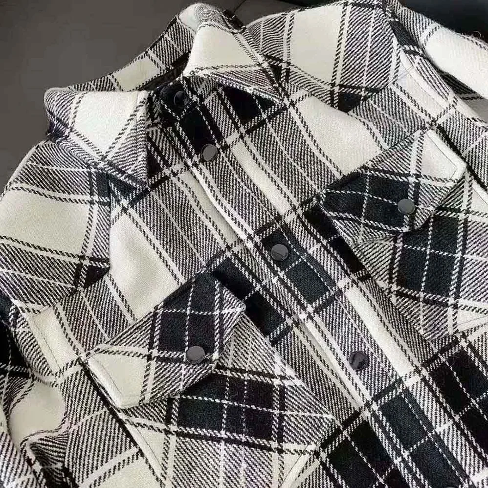 Celine Hooded Overshirt in Checked Wool for Women
