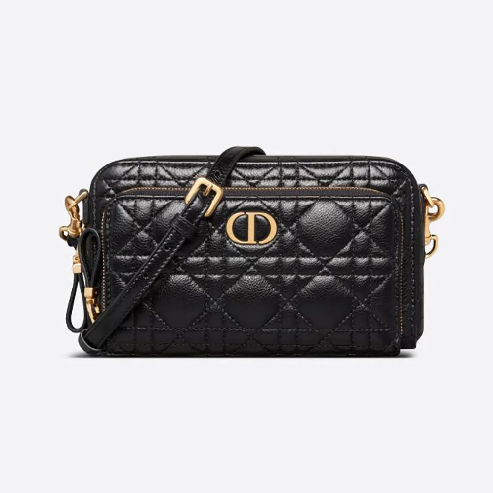Dior Caro Double Pouch Black Supple Cannage Calfskin for Women Dior Caro Double Pouch Black Supple Cannage Calfskin for Women
