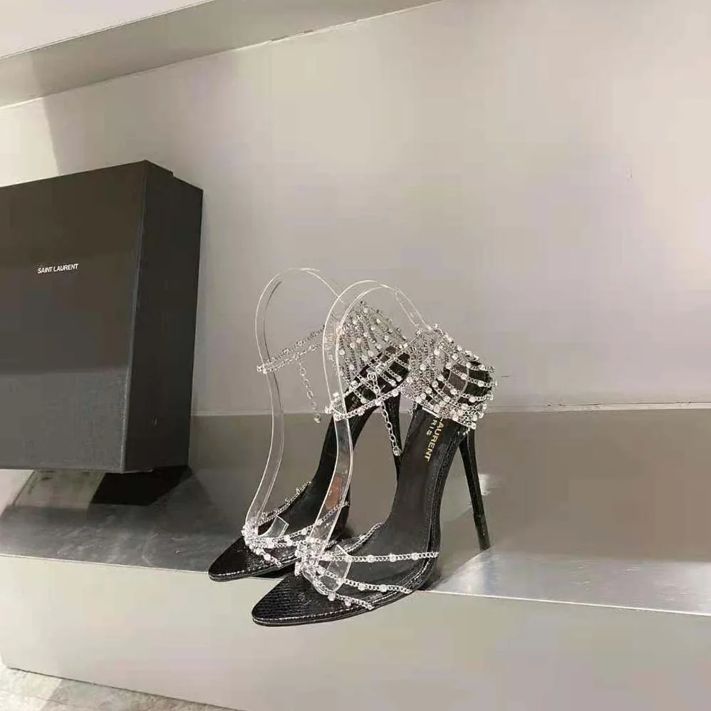 Saint Laurent YSL Alex Chain Sandals in Lacquered Ayers for Women Saint Laurent YSL Alex Chain Sandals in Lacquered Ayers for Women