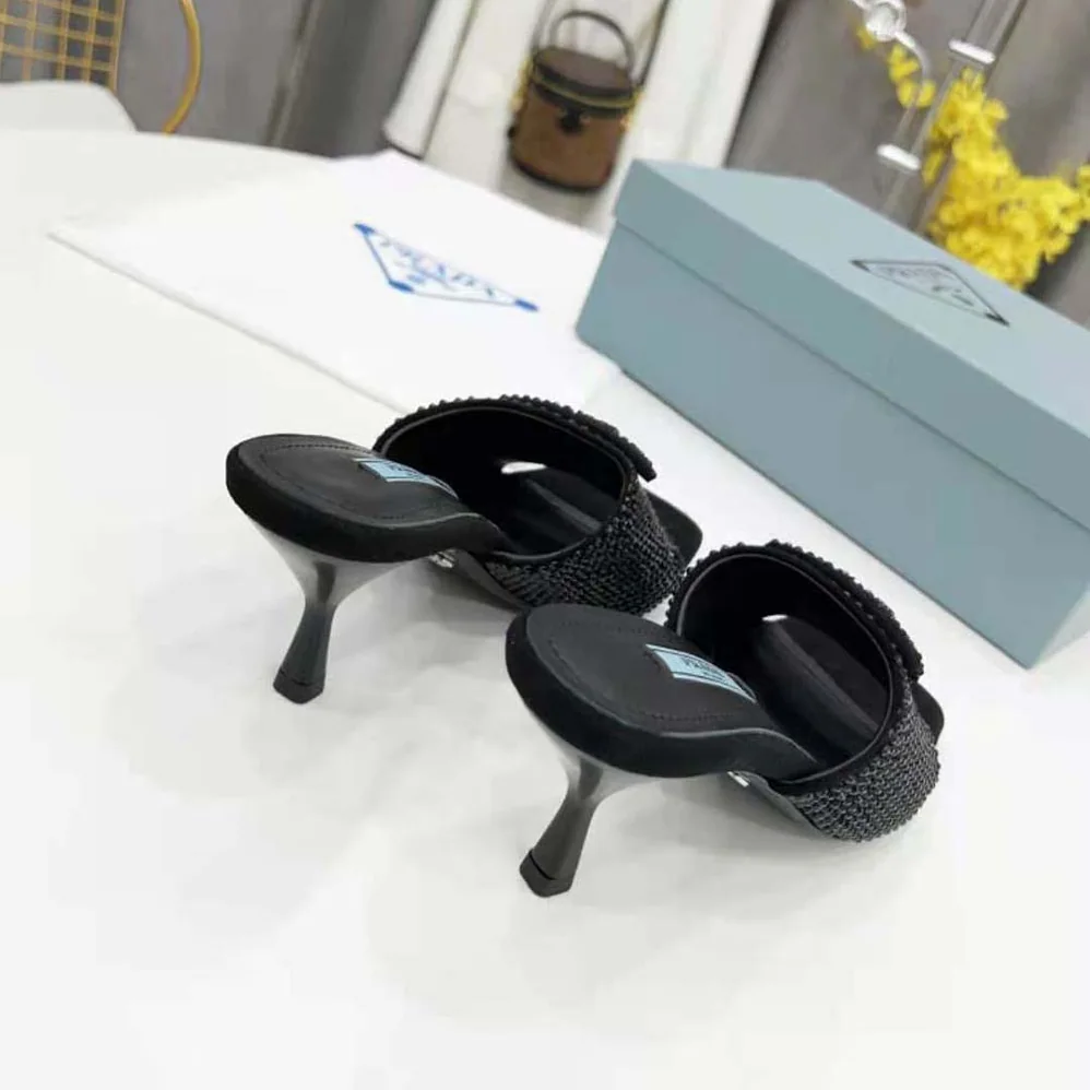 Prada Satin Sandals with Crystals for Women in Black