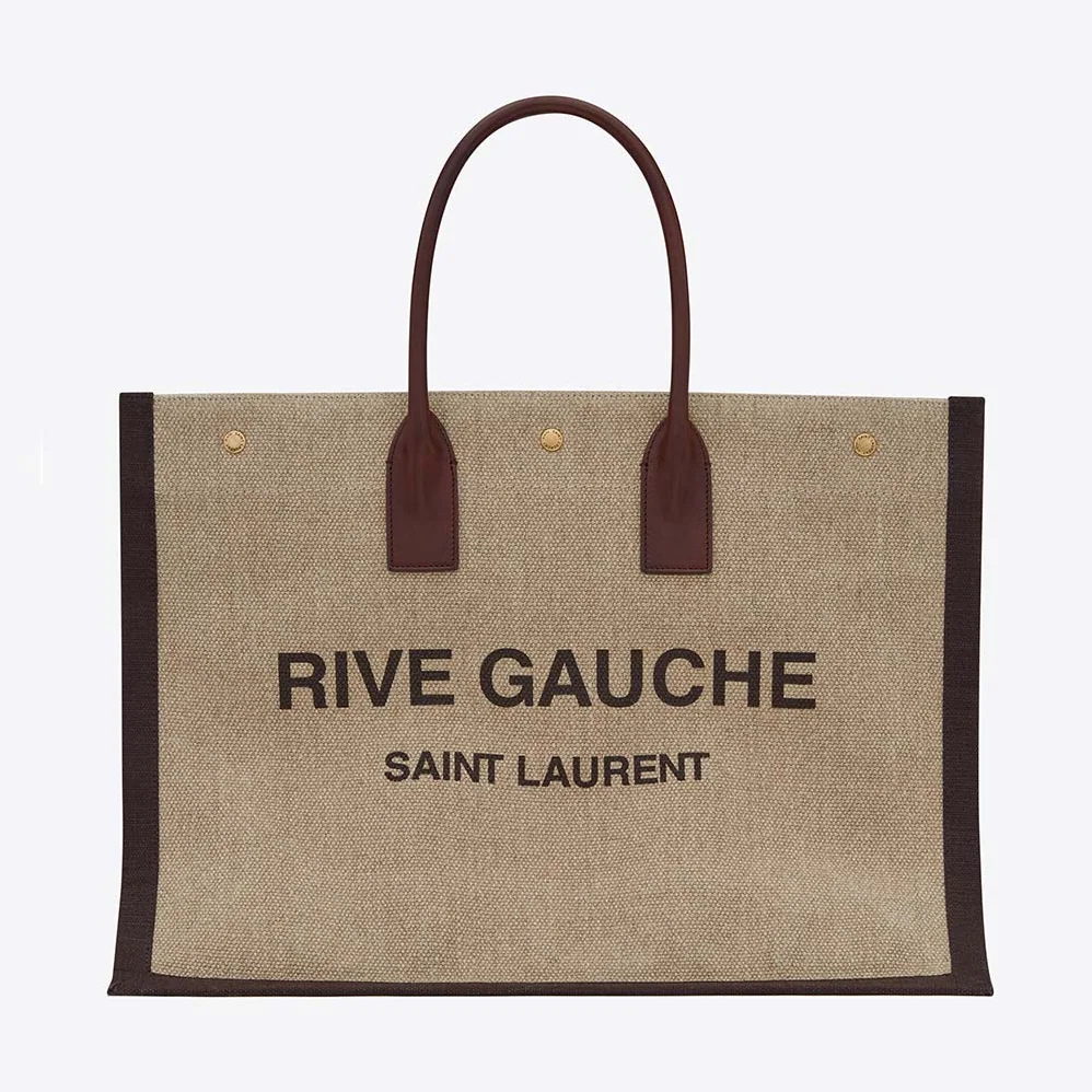 Saint Laurent YSL Rive Gauche Tote Bag in Printed Linen and Leather for Women Saint Laurent YSL Rive Gauche Tote Bag in Printed Linen and Leather for Women