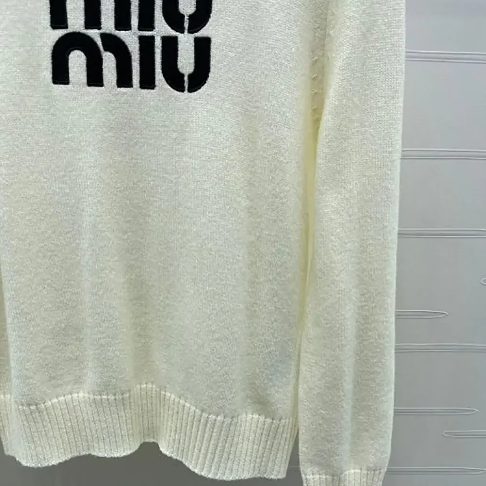 Miu Miu Double Cashmere Sweater with Logo for Women in White