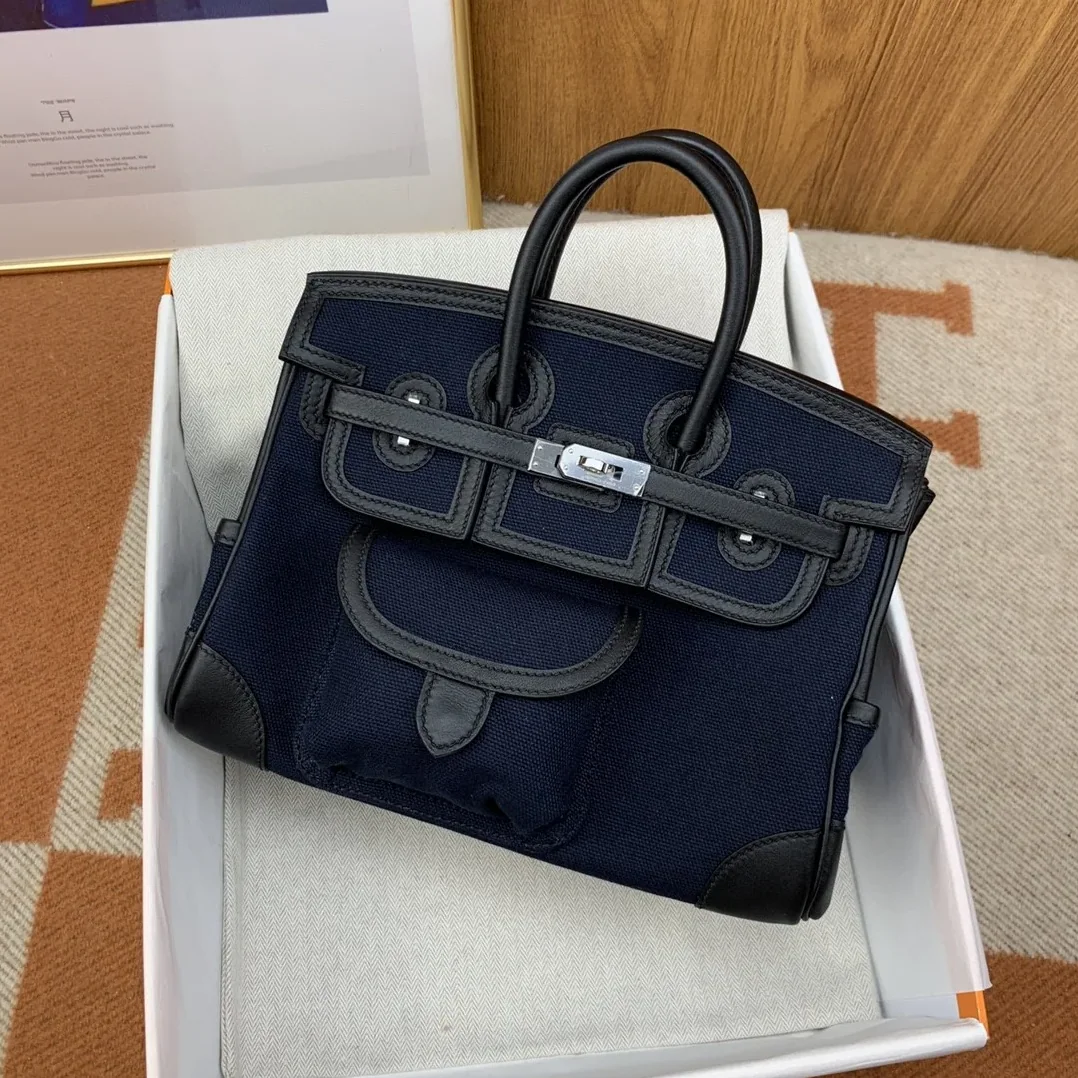 Hermes Birkin Cargo 25 Top Handle Bag in Dark Blue Silver Hardware