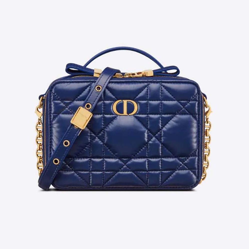 Dior Caro Box Bag with Chain Royal Blue Quilted Macrocannage Calfskin for Women