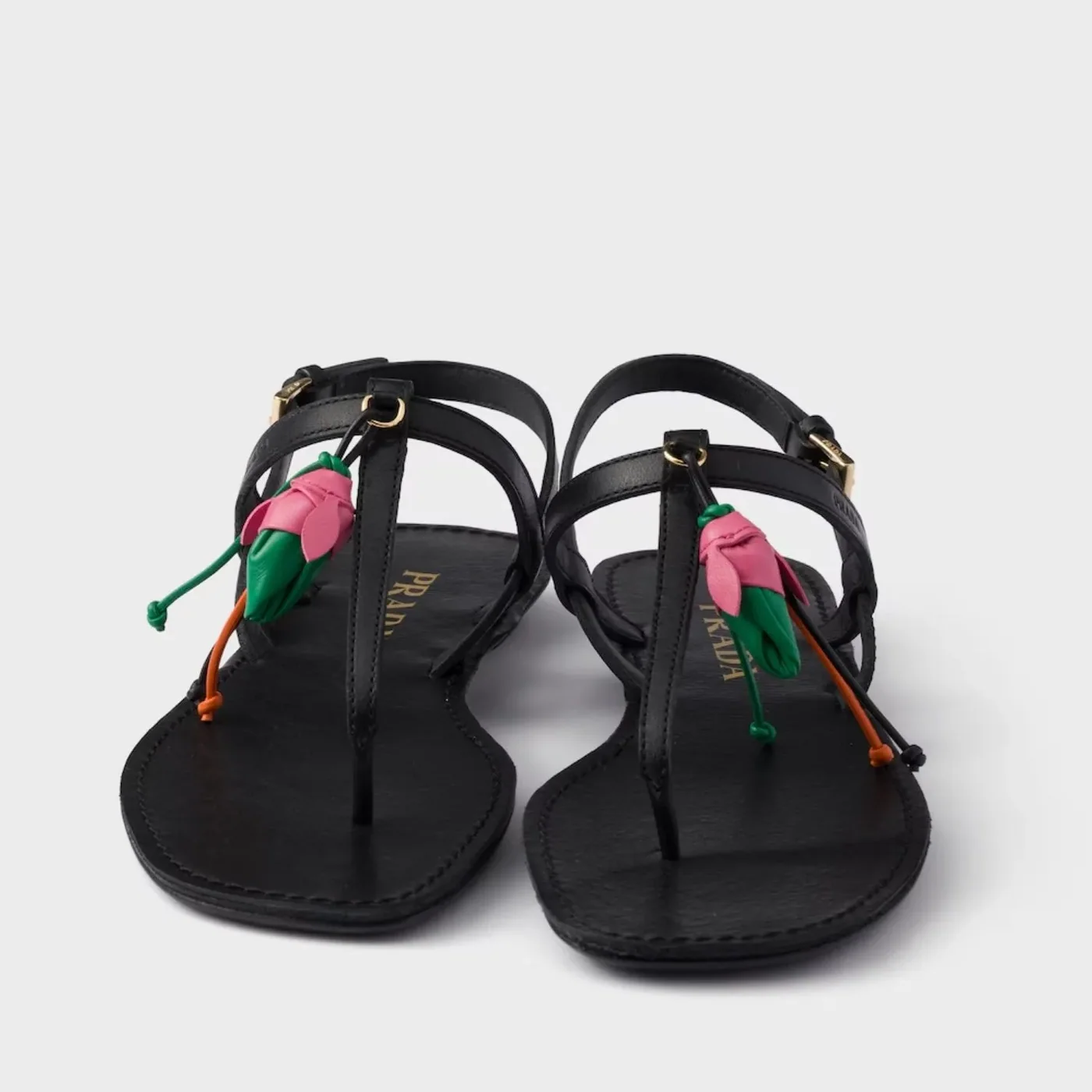 Prada Antiqued Thong Floral Ornament Sandals Black 1Y510O_V69_F0002_F_005 Prada Antiqued Thong Floral Ornament Sandals Black 1Y510O_V69_F0002_F_005