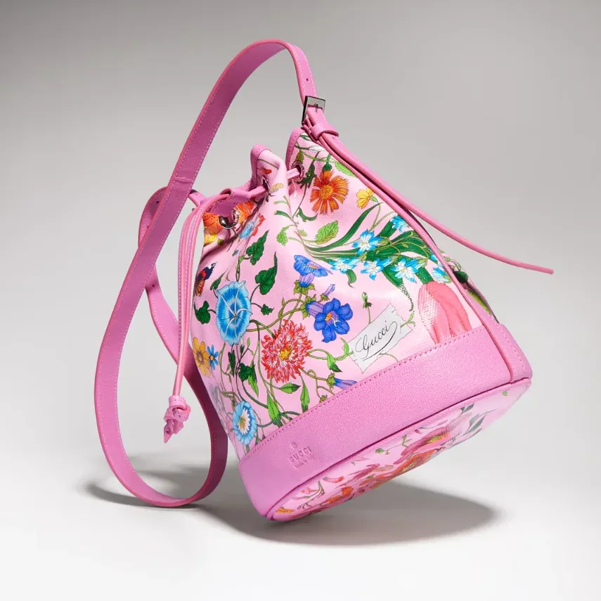 Gucci Venice Small Bucket Bag / Pink/ Multicolor Gucci Flora Coated Canvas Palladium Hardware