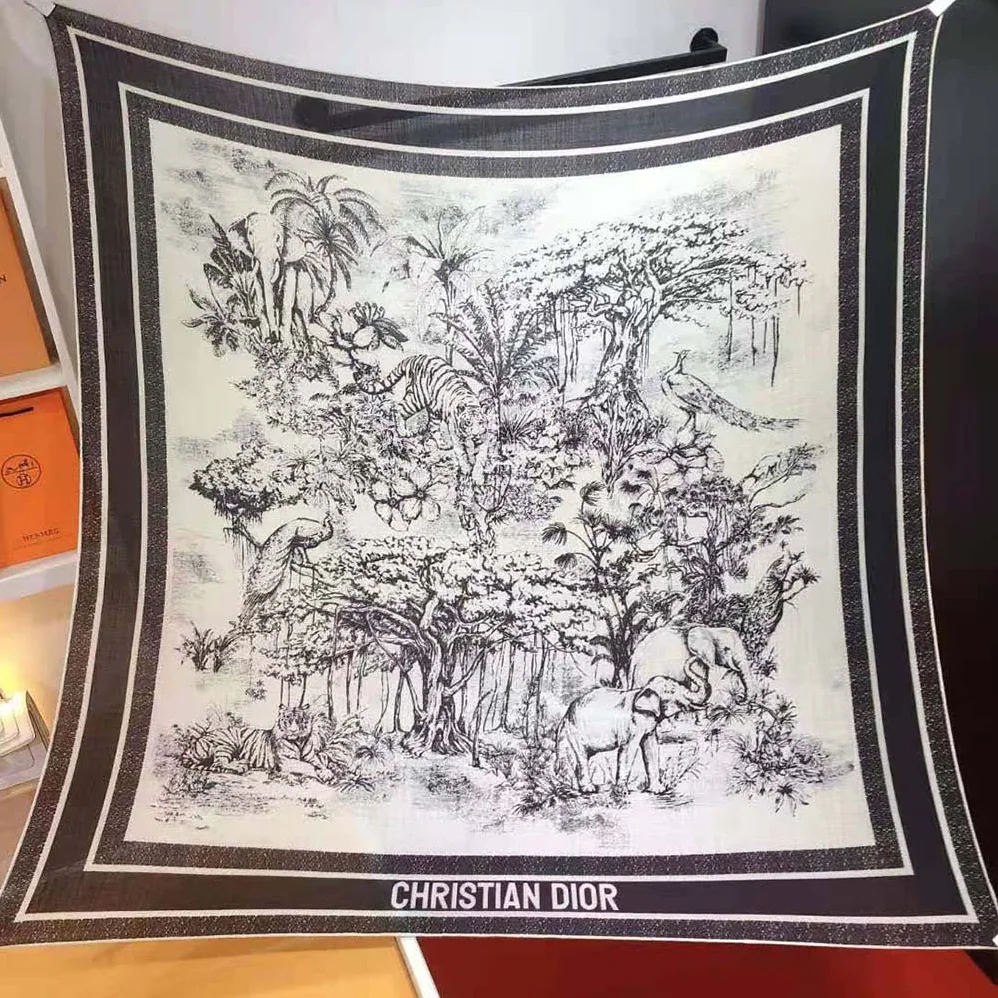 Dior Toile De Jouy Voyage 90 Square Scarf White and Black Silk Twill for Women Dior Toile De Jouy Voyage 90 Square Scarf White and Black Silk Twill for Women