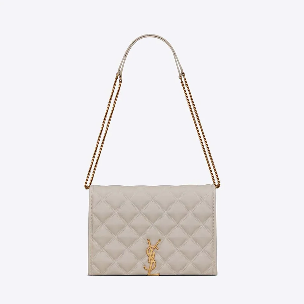 Saint Laurent YSL Becky Mmini Chain Bag in Carre-Quilted Lambskin for Women in White Saint Laurent YSL Becky Mmini Chain Bag in Carre-Quilted Lambskin for Women in White