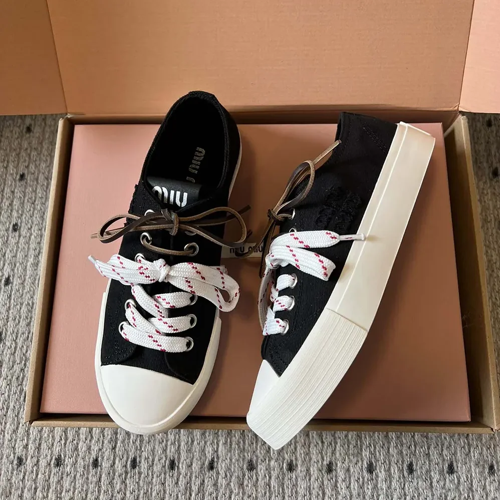 Miu Miu Washed Denim Sneakers for Women in Black Miu Miu Washed Denim Sneakers for Women in Black