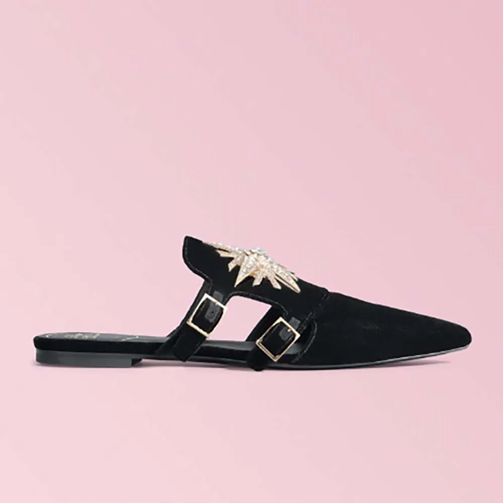 Roger Vivier Shoes Star Strass Mules in Velvet for Women in Black Roger Vivier Shoes Star Strass Mules in Velvet for Women in Black