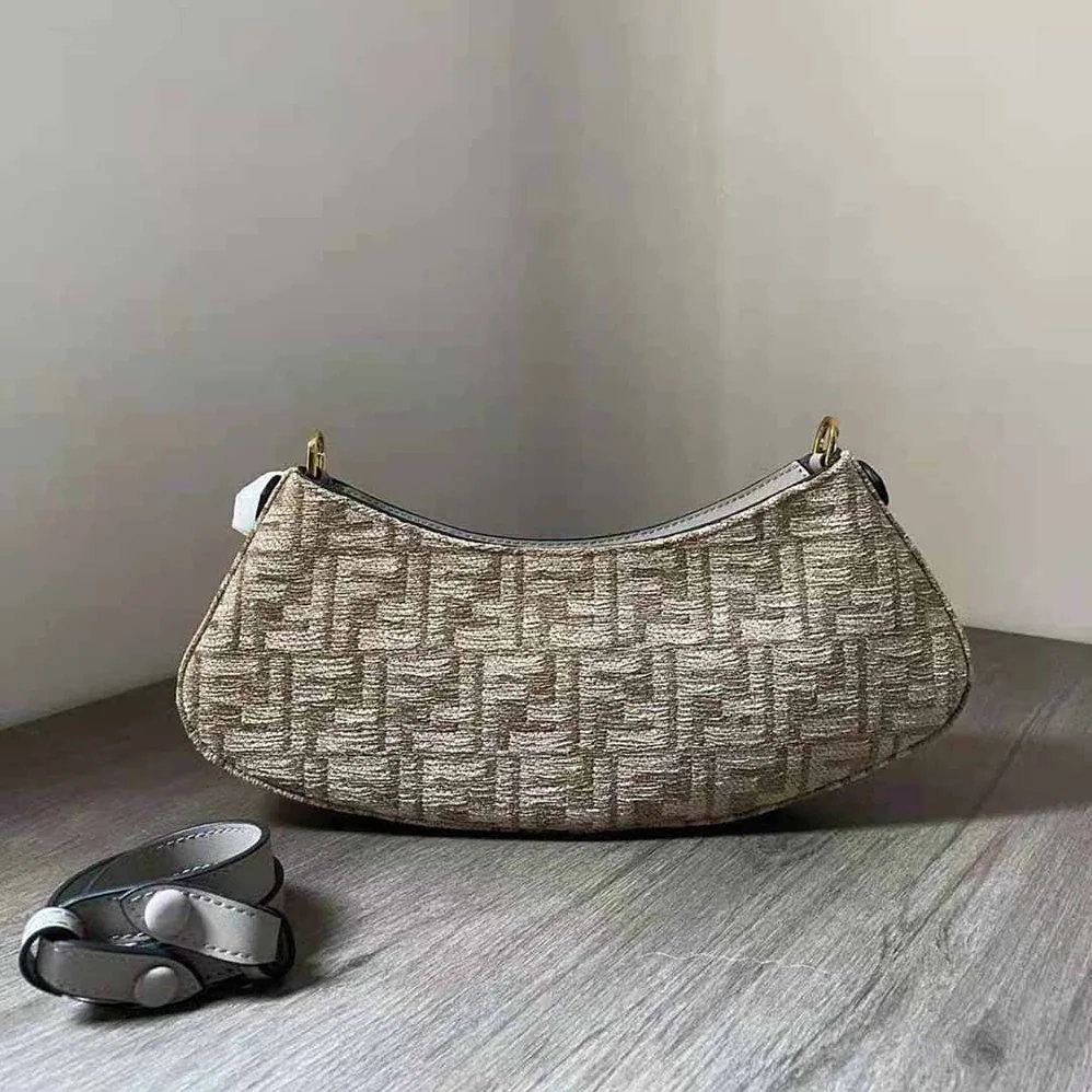 Fendi O'Lock Swing Dove Gray Tapestry Fabric Pouch for Women Fendi O'Lock Swing Dove Gray Tapestry Fabric Pouch for Women