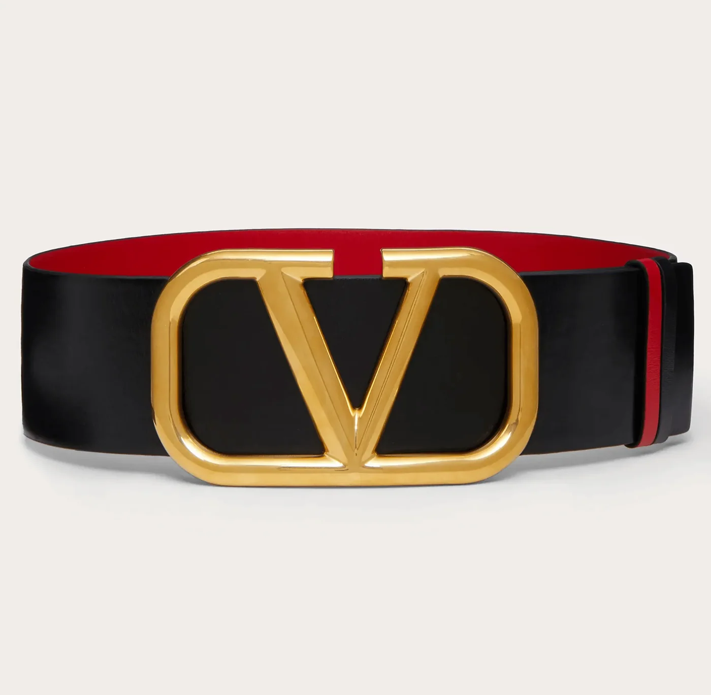 V Gold Buckle Leather Belt