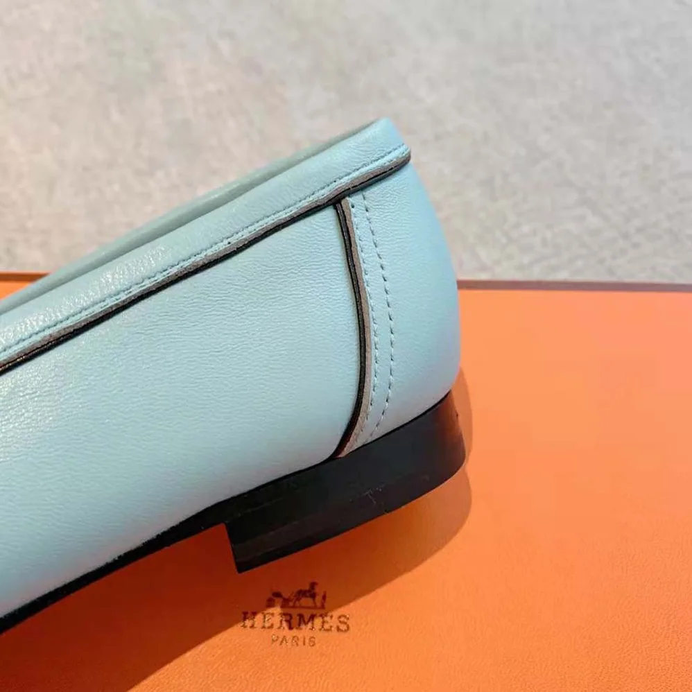Hermes Paris Loafer in Calfskin with Palladium Plated Signature “H” Detail for Women in Blue Hermes Paris Loafer in Calfskin with Palladium Plated Signature “H” Detail for Women in Blue