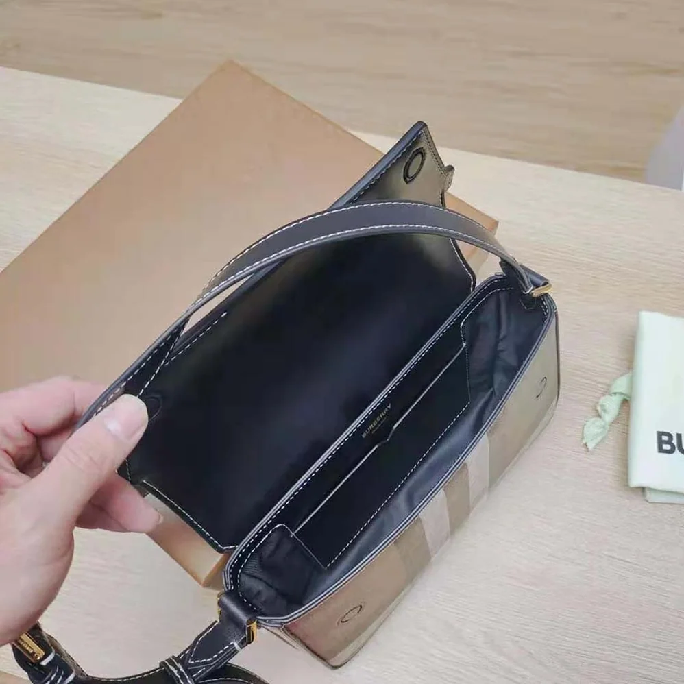 Burberry Check and Leather Catherine Shoulder Bag for Women in Black
