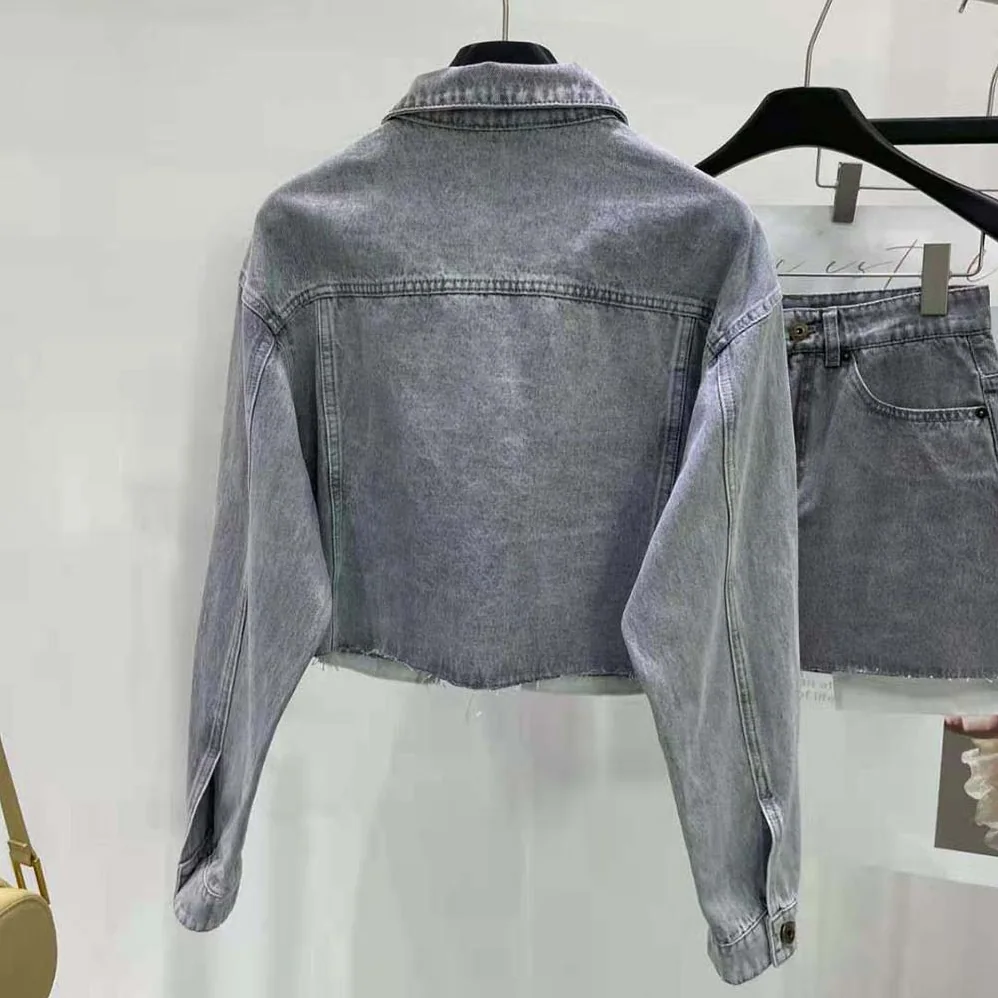 Miu Miu Denim Blouson Jacket with Embroidered Logo for Women