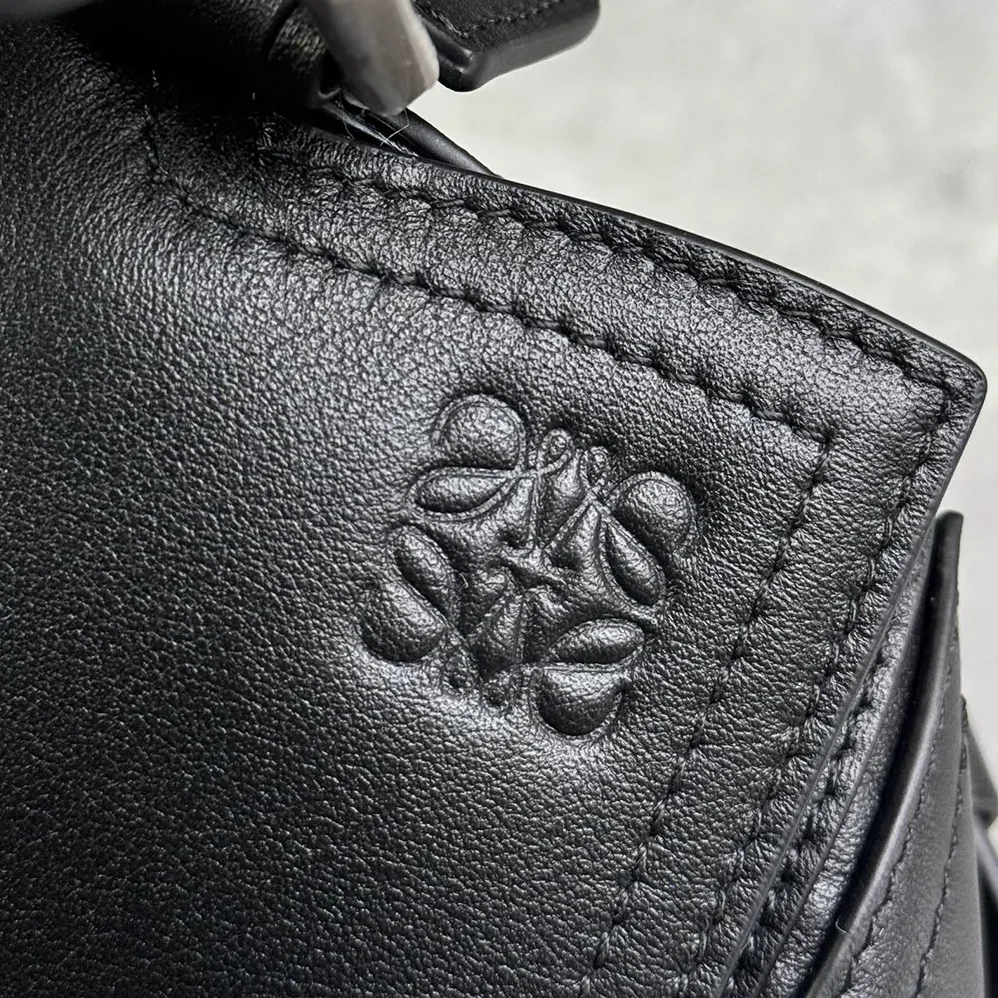 Loewe Small Puzzle Biker Bag in Shiny Calfskin for Unisex in Black