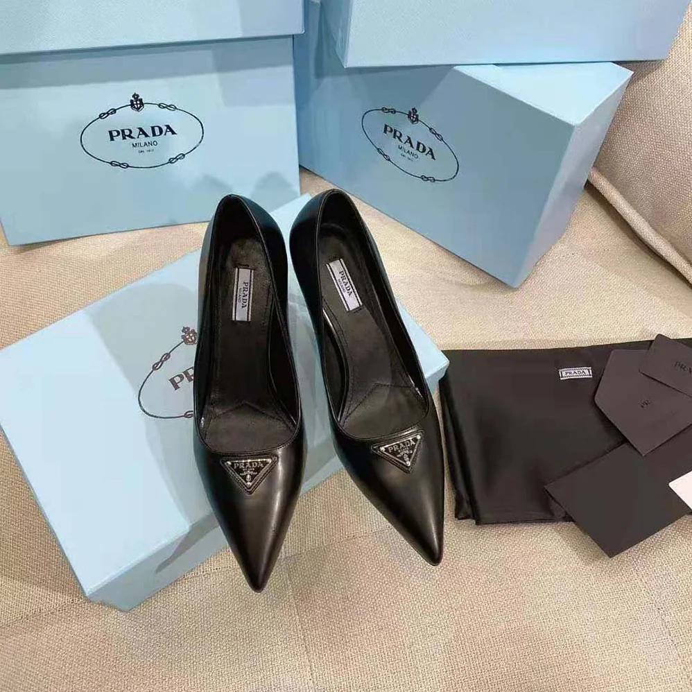 Prada Brushed Leather Pumps for Women in Black