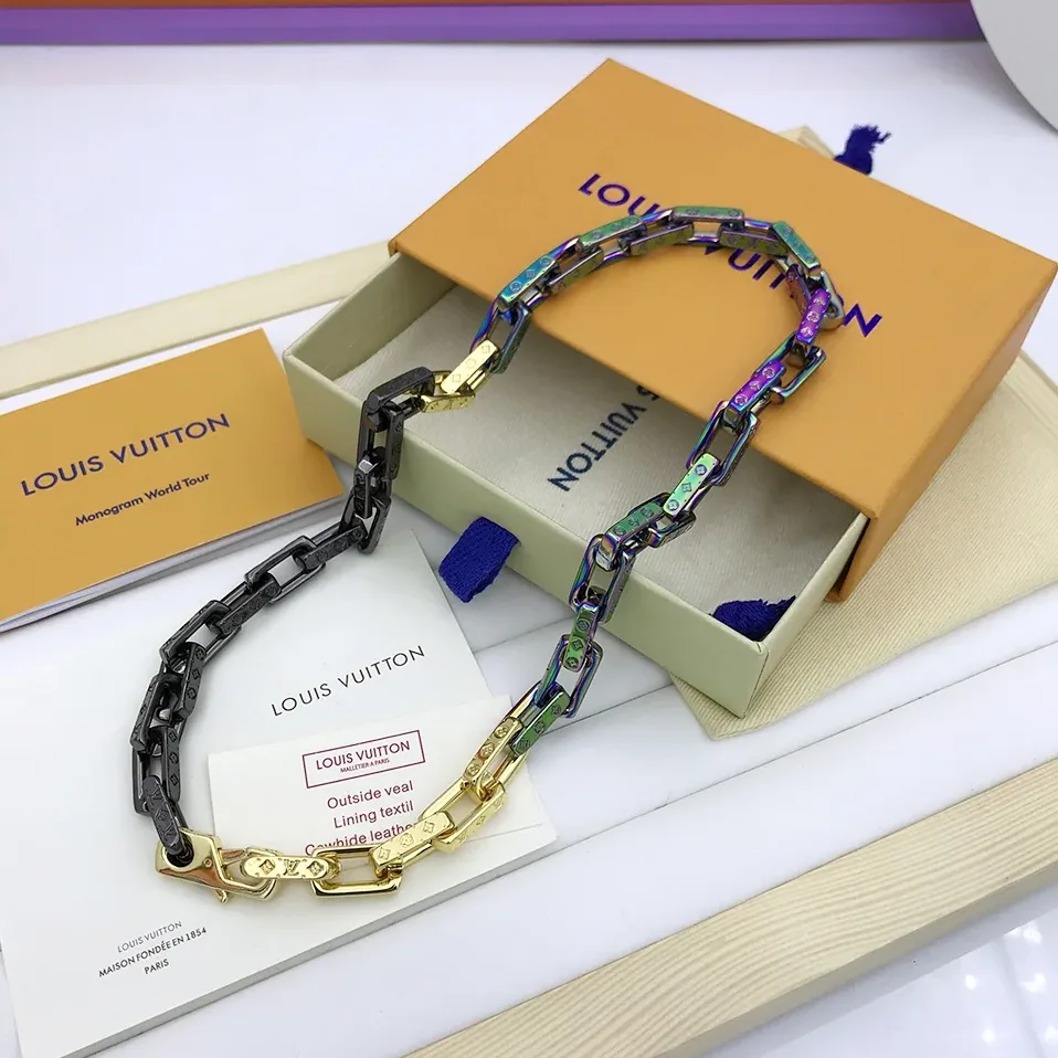 Louis Vuitton Combinating Color Monogram Chain Necklace Multicolor