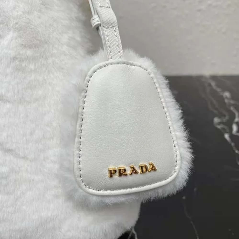Prada Panier Shearling Mini-Bag for Women in White Prada Panier Shearling Mini-Bag for Women in White