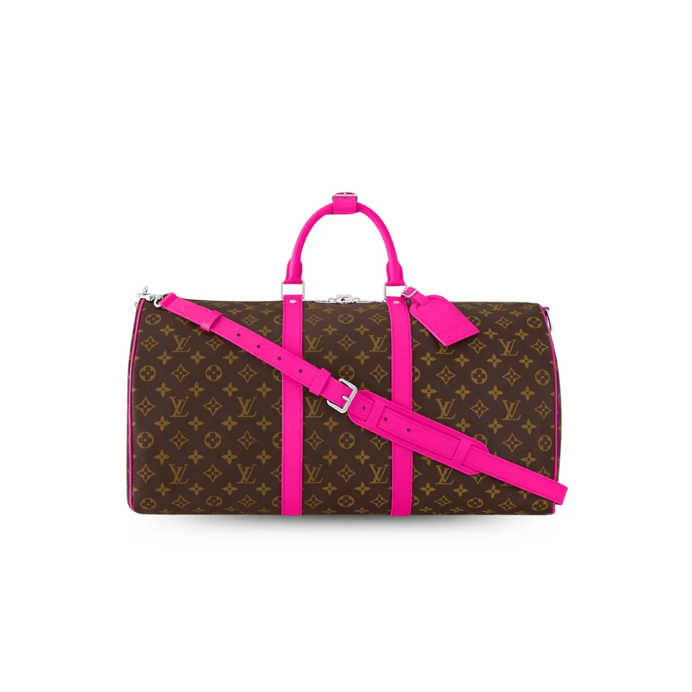 Louis Vuitton Keepall Bandouliere 50 Travel Bag in Brown/ Pink Silver Hardware Louis Vuitton Keepall Bandouliere 50 Travel Bag in Brown/ Pink Silver Hardware