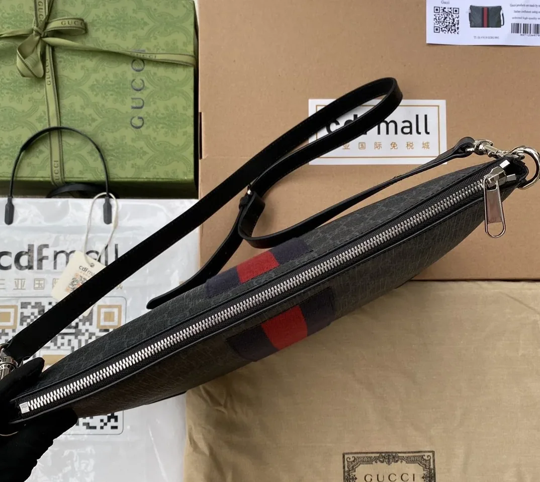 Gucci Black Messenger Black/Grey GG Supreme Canvas Blue And Red Web /