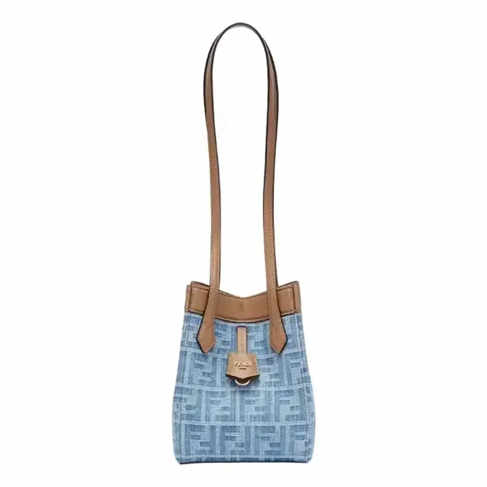 Fendi Origami Mini Light Blue FF Denim Fabric Mini Bag that Can be Transformed for Women