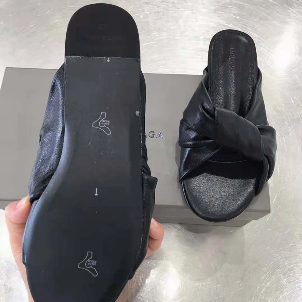 Balenciaga Drapy Flat Sandal in Black Smooth Nappa Lambskin for Women