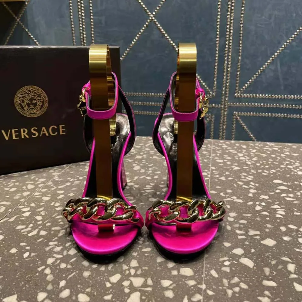 Versace Medusa Chain High Heel Sandals for Women in Rose Versace Medusa Chain High Heel Sandals for Women in Rose