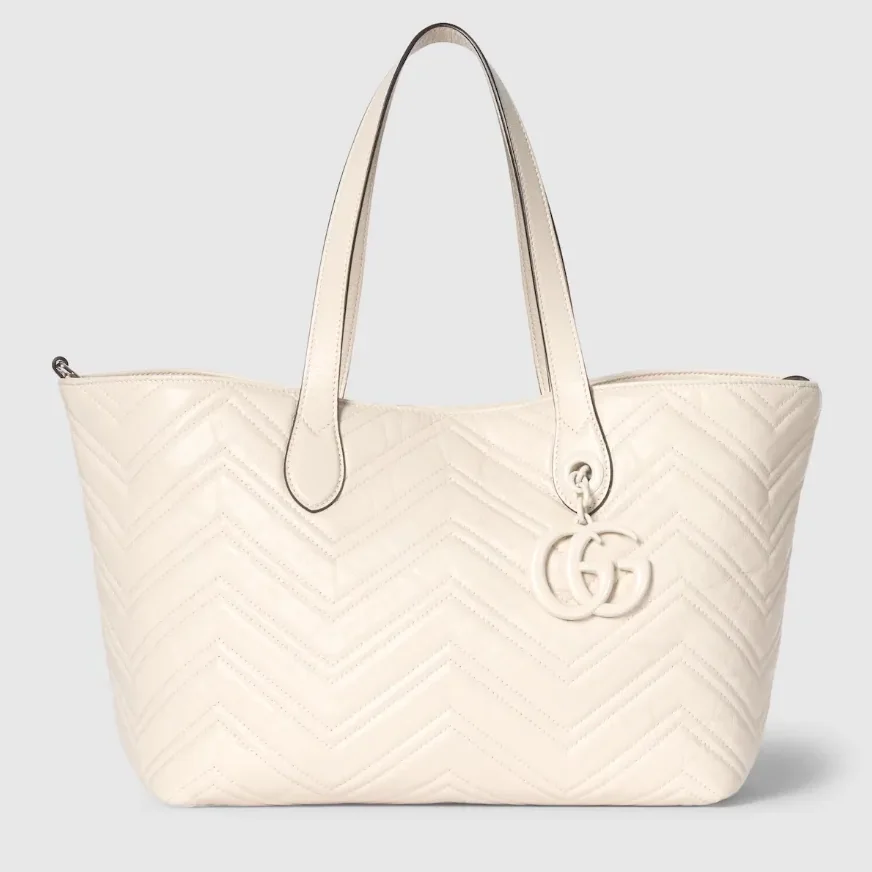 Gucci Marmont Medium Tote Bag in Ivory Tonal Enameled Hardware