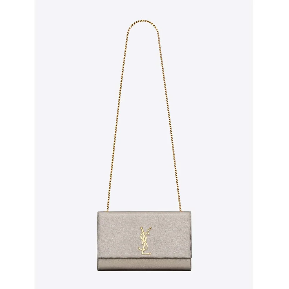 Saint Laurent YSL Kate Medium Grained Metallic Leather for Women in Silver Saint Laurent YSL Kate Medium Grained Metallic Leather for Women in Silver