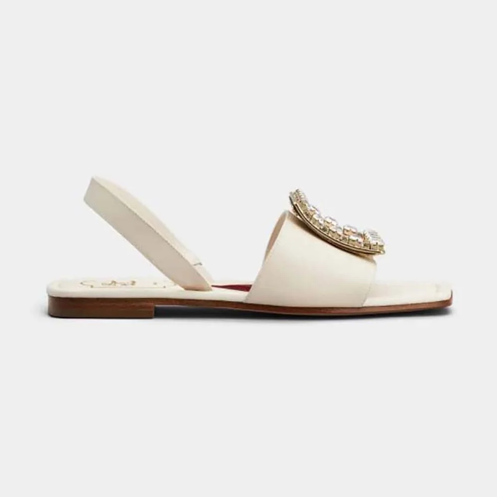 Roger Vivier Biki Love Strass Buckle Sandals in Leather for Women in White