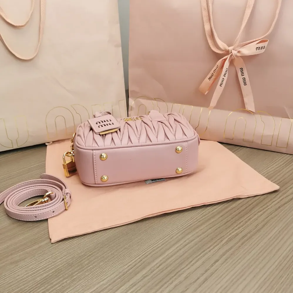 Miu Miu Arcadie Matelassé Nappa Leather Bag for Women in Alabaster Pink Miu Miu Arcadie Matelassé Nappa Leather Bag for Women in Alabaster Pink