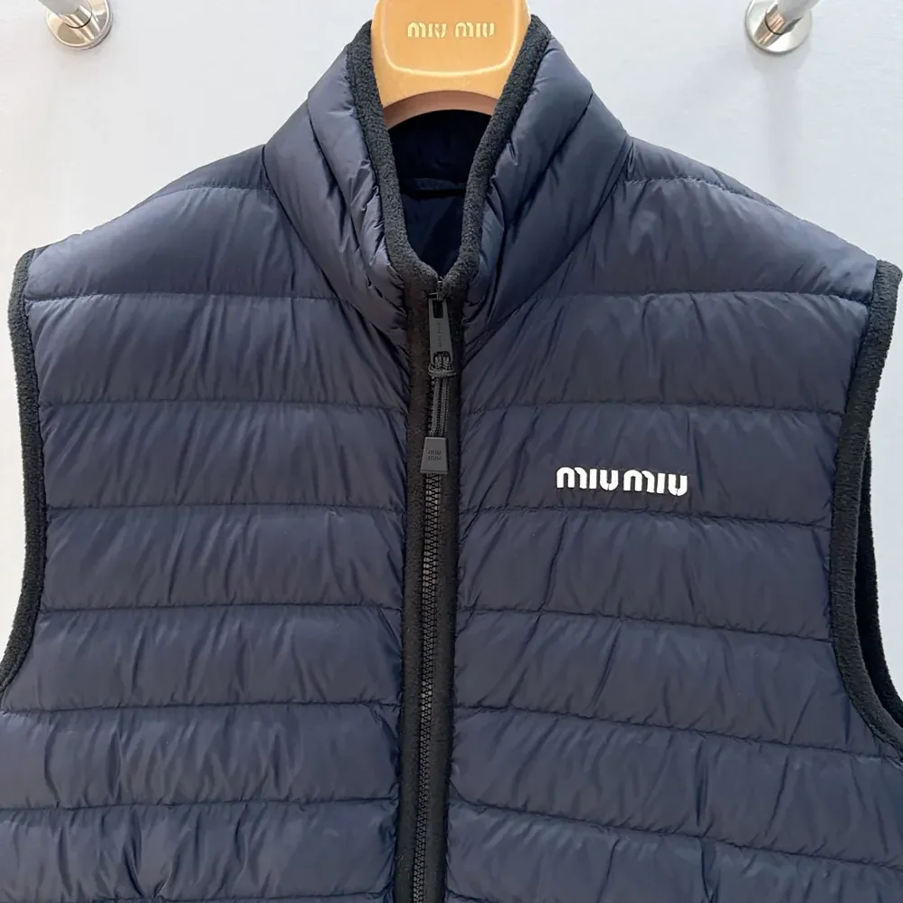 Miu Miu Light Pongé Down Vest with Embroidered logo for Women Miu Miu Light Pongé Down Vest with Embroidered logo for Women