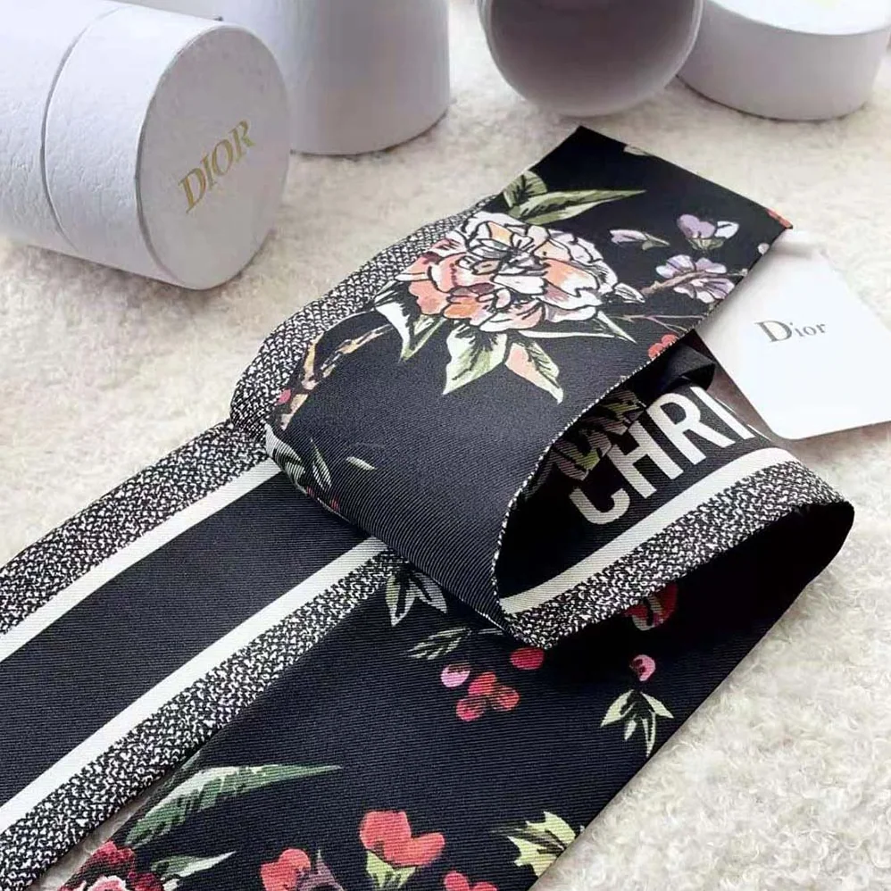 Dior Jardin Botanique Mitzah Scarf Black Multicolor Silk Twill for Women