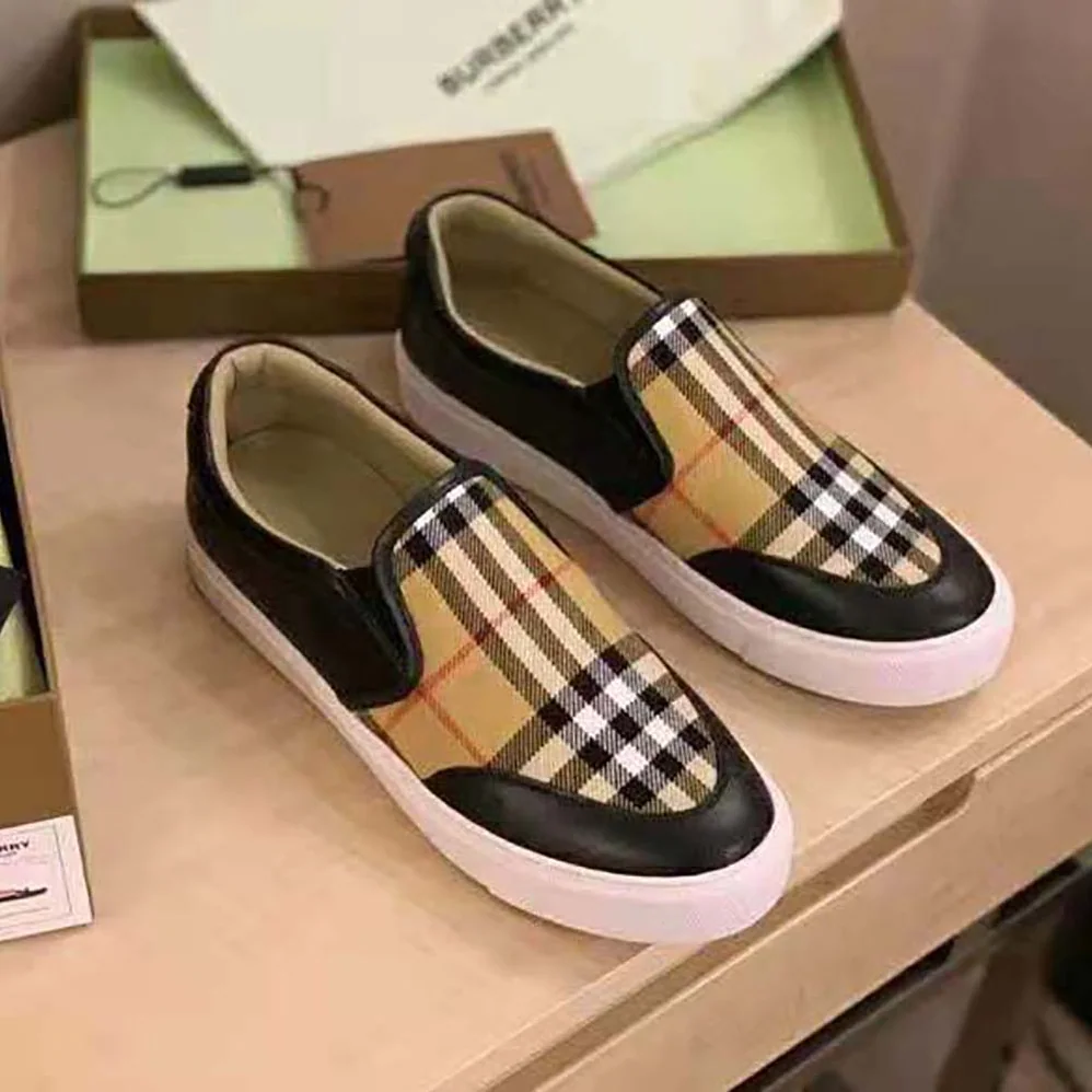 Burberry Leather and Vintage Check Slip-on Sneakers for Women in Black