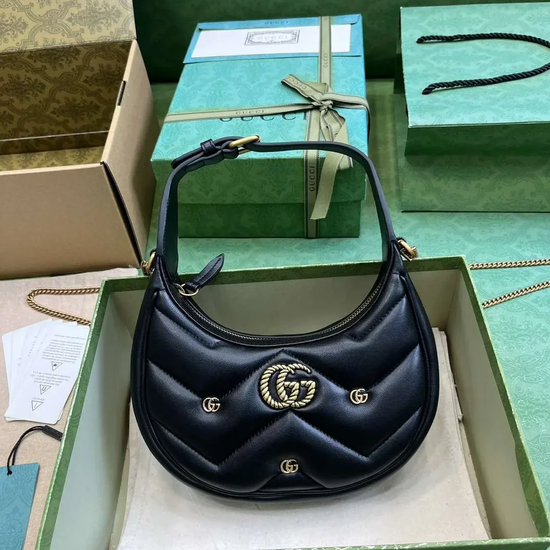 Gucci Marmont Half Moon Shaped Mini Bag Black / Gucci Marmont Half Moon Shaped Mini Bag Black /