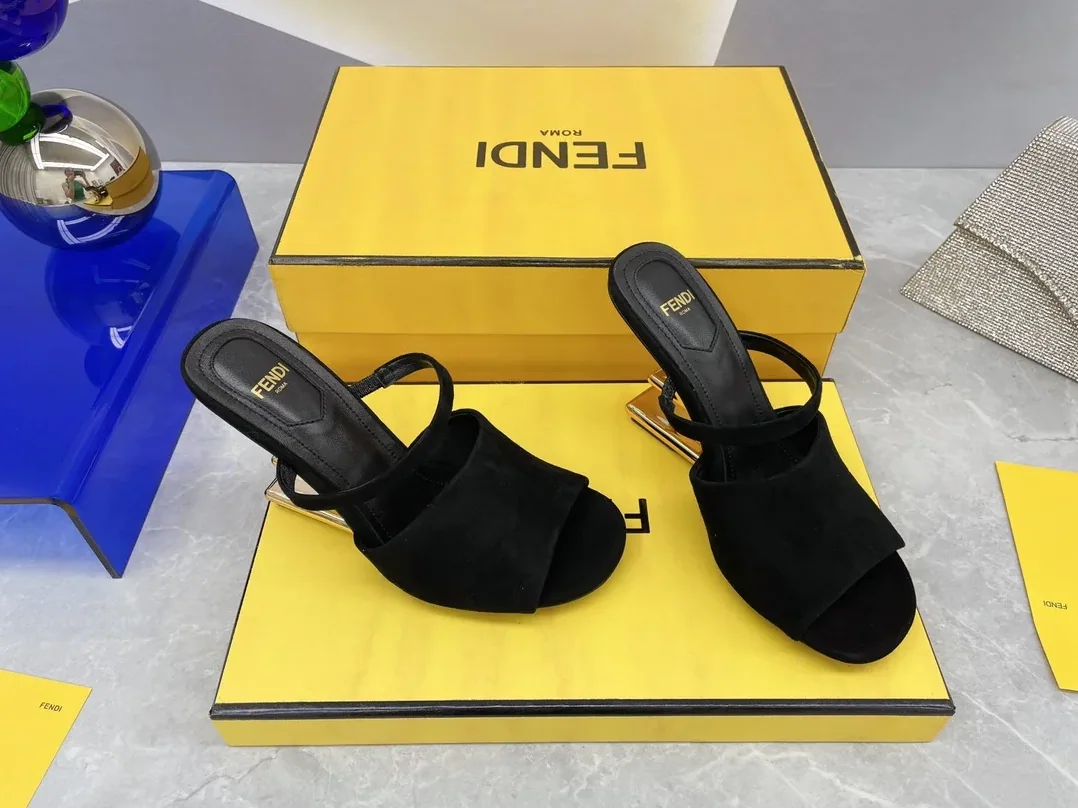Fendi First Black Velvet High in Heeled Sandals