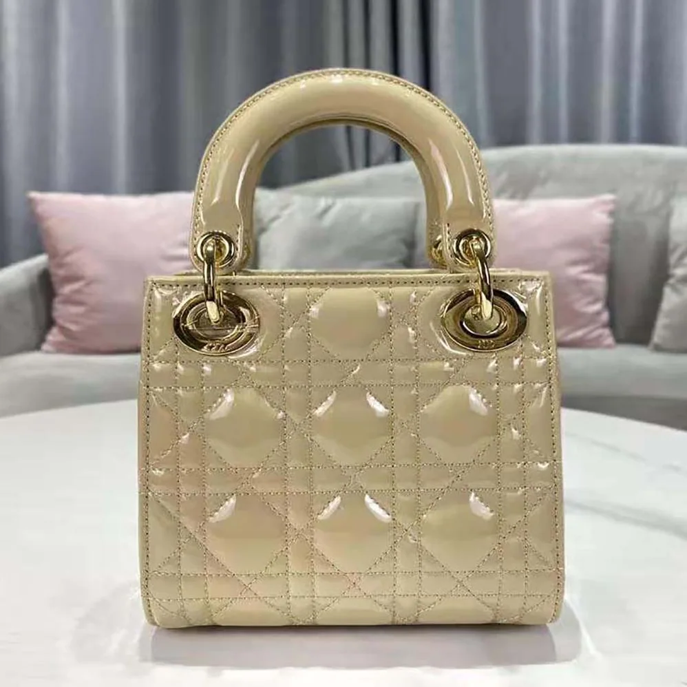 Dior Mini Lady Dior Bag Pale Yellow Patent Cannage Calfskin for Women