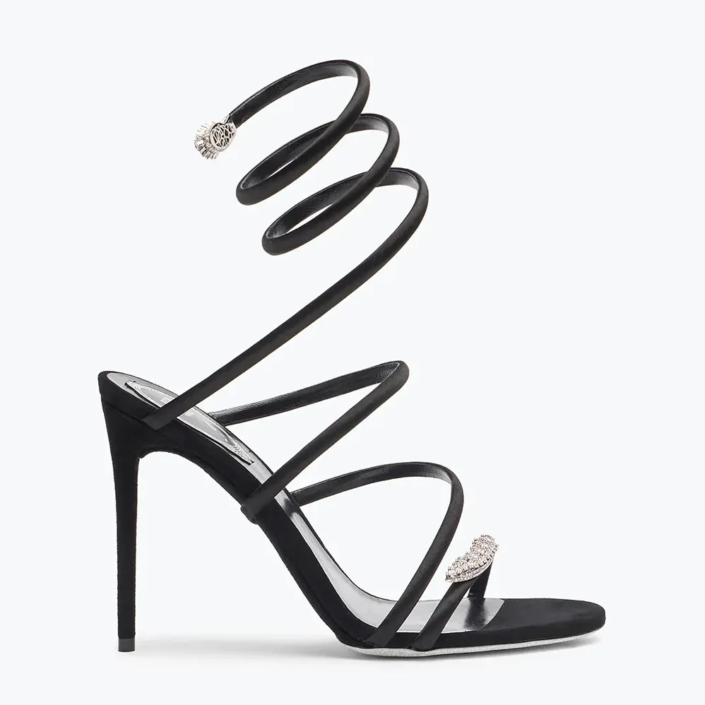 Rene Caovilla Serpente Midnight Black Sandal with Crystals 105 for Women