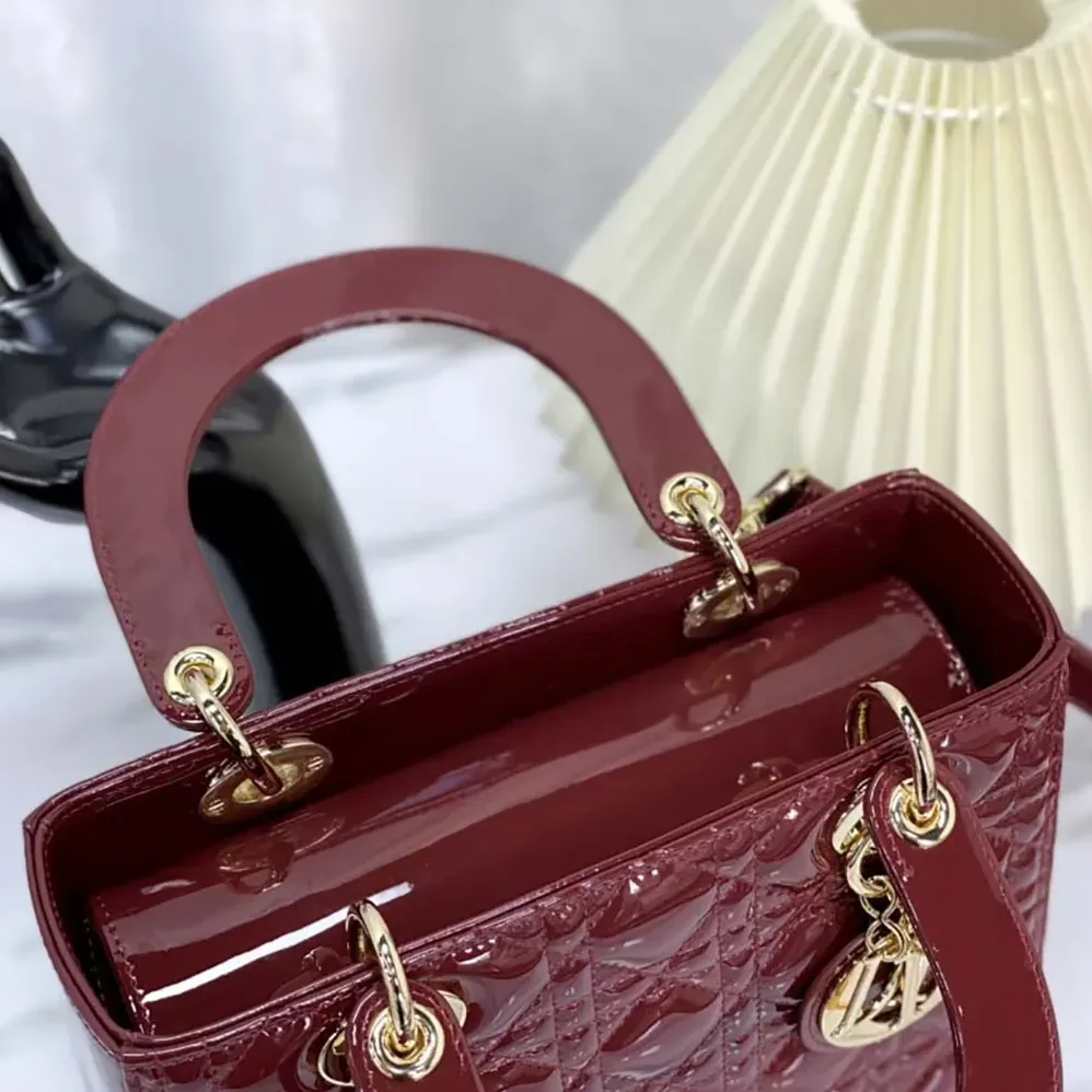 Dior Medium Lady Dior Bag Cherry Red Patent Cannage Calfskin for Women Dior Medium Lady Dior Bag Cherry Red Patent Cannage Calfskin for Women