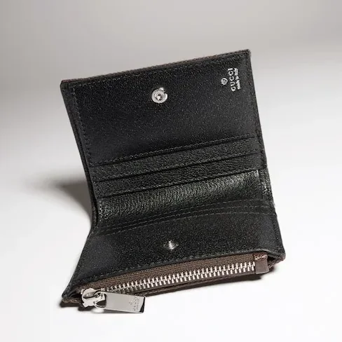 Gucci Wallet with Gucci Plaque Small in Dark Brown Palladium Hardware