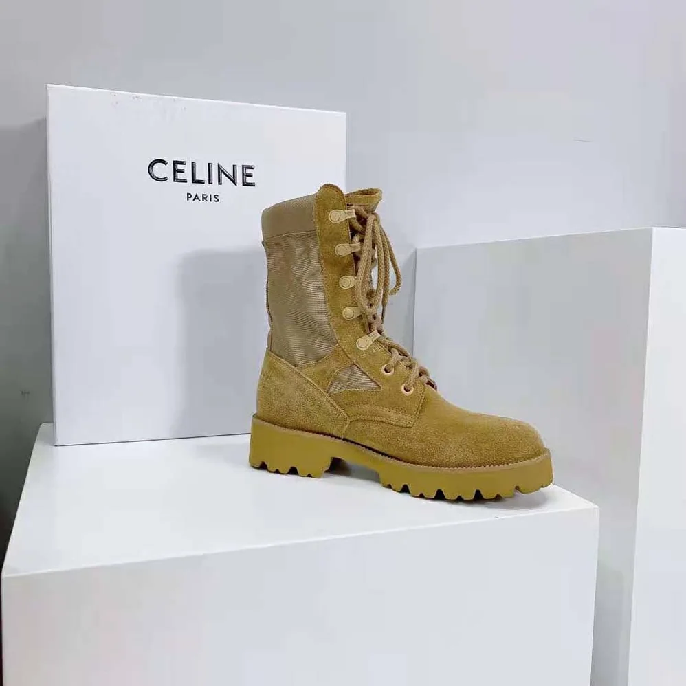 Celine Outdoor Lace up Boot in Suede Calfskin and Nylon for Women