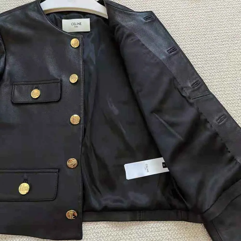 Celine Chasseur Jacket in Lambskin Leather for Women in Black