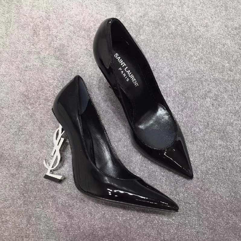 Saint Laurent YSL Opyum 110 Pump Black Patent Leather for Women in Silver Saint Laurent YSL Opyum 110 Pump Black Patent Leather for Women in Silver