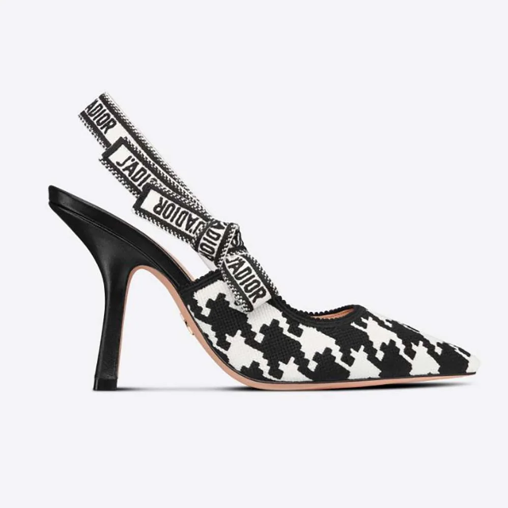 Dior J'Adior Slingback Pump Black and White Cotton Embroidery with Macro Houndstooth Motif for Women Dior J'Adior Slingback Pump Black and White Cotton Embroidery with Macro Houndstooth Motif for Women